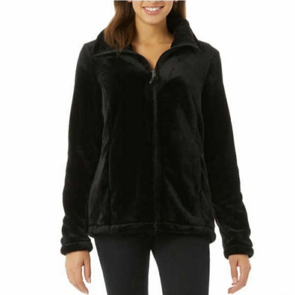 NWT 32 Degrees Heat Women's Plush Faux Fur Teddy Jacket Black Size XL